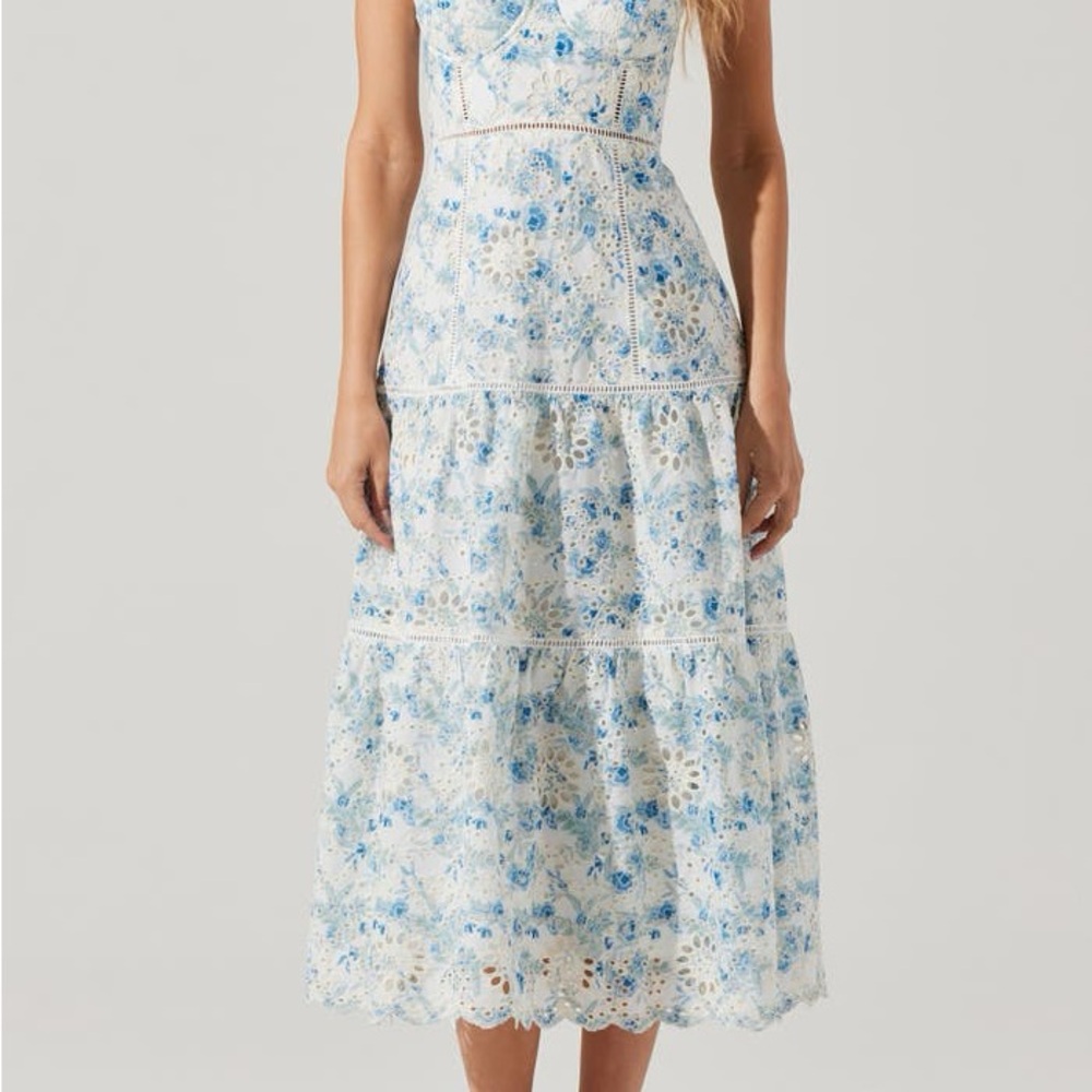 Astr the Label Blue and White Floral Midi Dress
